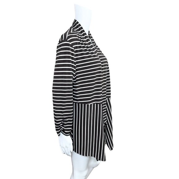 Chico's  Brown White Striped Open Front Cardigan Jacket Size 2 Large - Picture 3 of 6